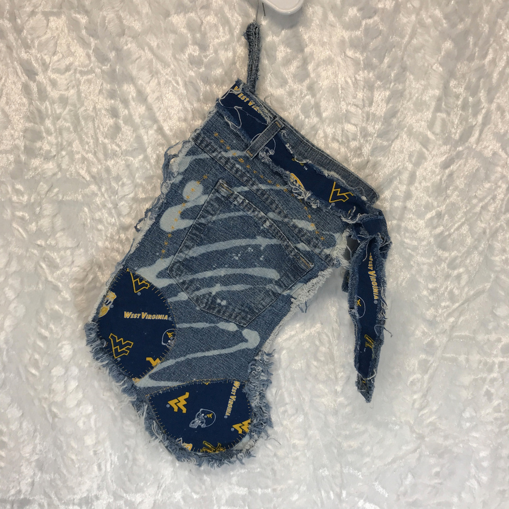 Holiday Stocking Hand Made Denim Distressed WVU